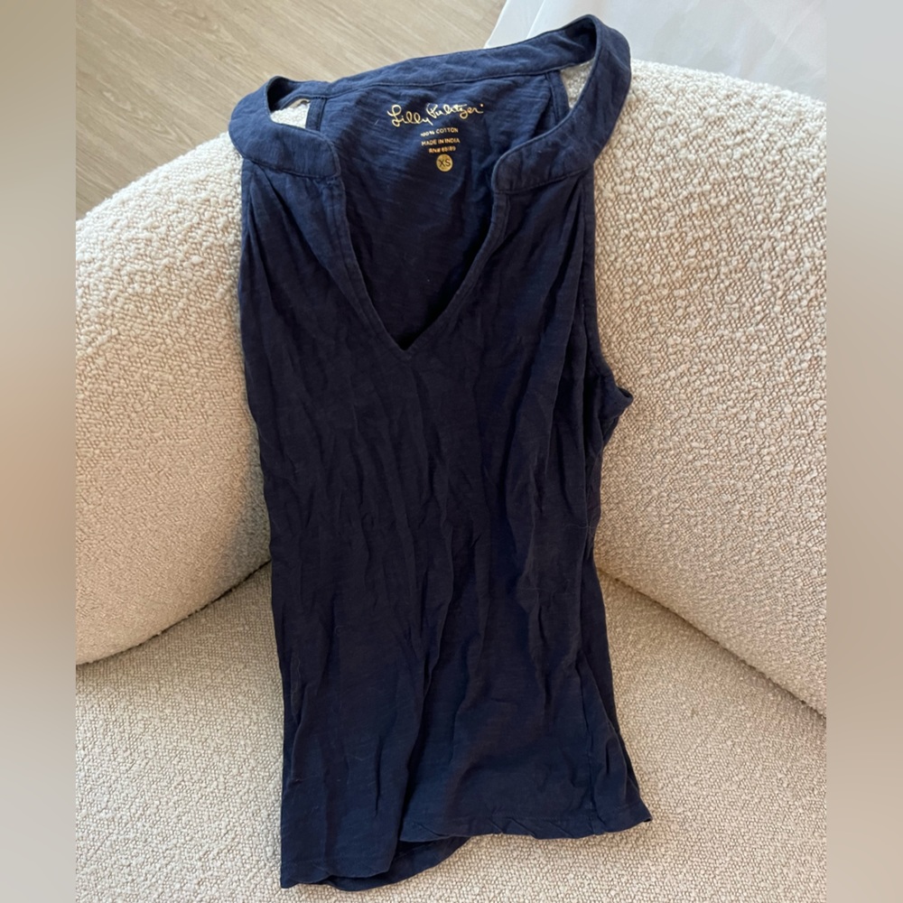 Lilly Pullitzer 100% Cotton V-neck Tank Top in Navy, Size Xs